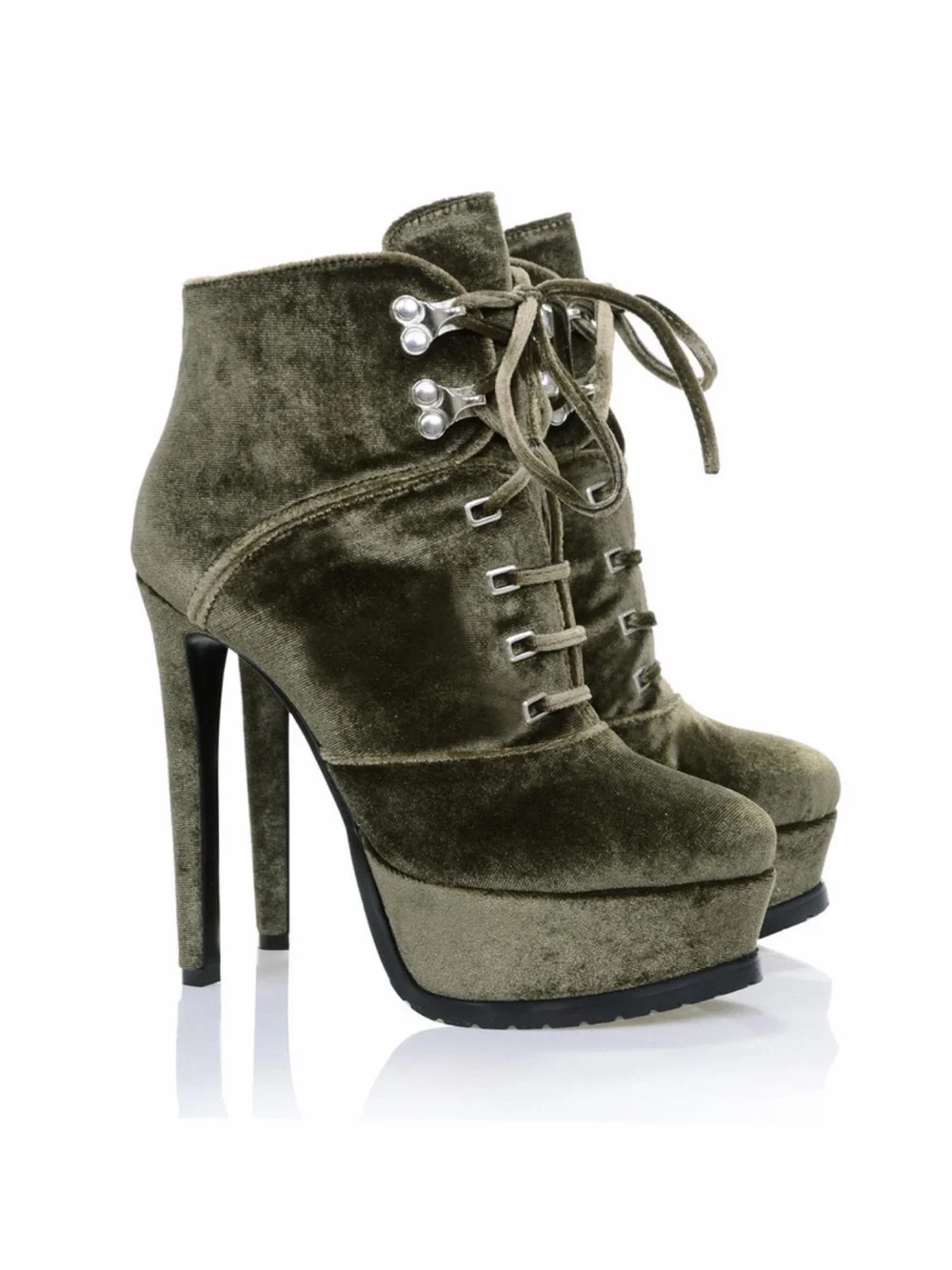 Mistress Rocks Los Angeles Velvet Platform Ankle Boot color Khaki Size 37